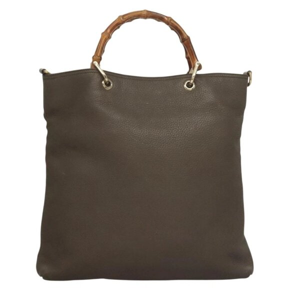 GUCCI Bamboo Hand Bag Leather Gray Gold 323663 Auth bs27789 - Picture 3 of 16